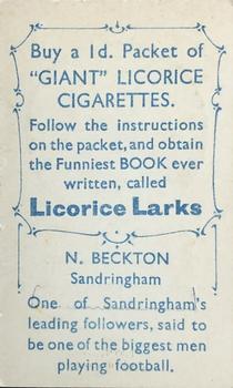 1933 Giant Brand Australian Licorice League and Association Footballers #NNO Norm Beckton Back
